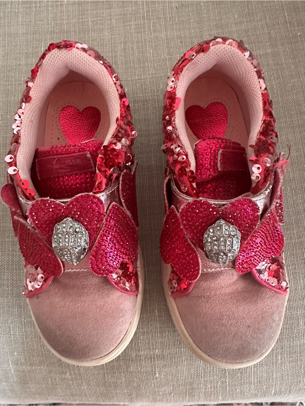 Kurt Geiger Girls Pink Sequin Heart Strap Sneakers